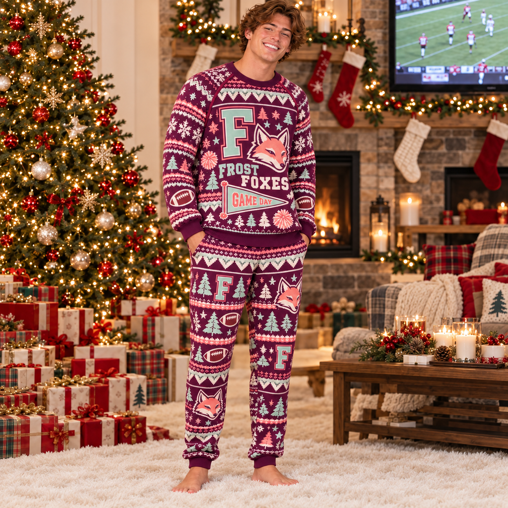Custom Matching Christmas Pajamas Set, Holiday School Spirit Sleepwear