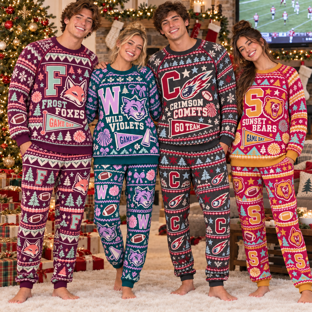 Custom Matching Christmas Pajamas Set, Holiday School Spirit Sleepwear