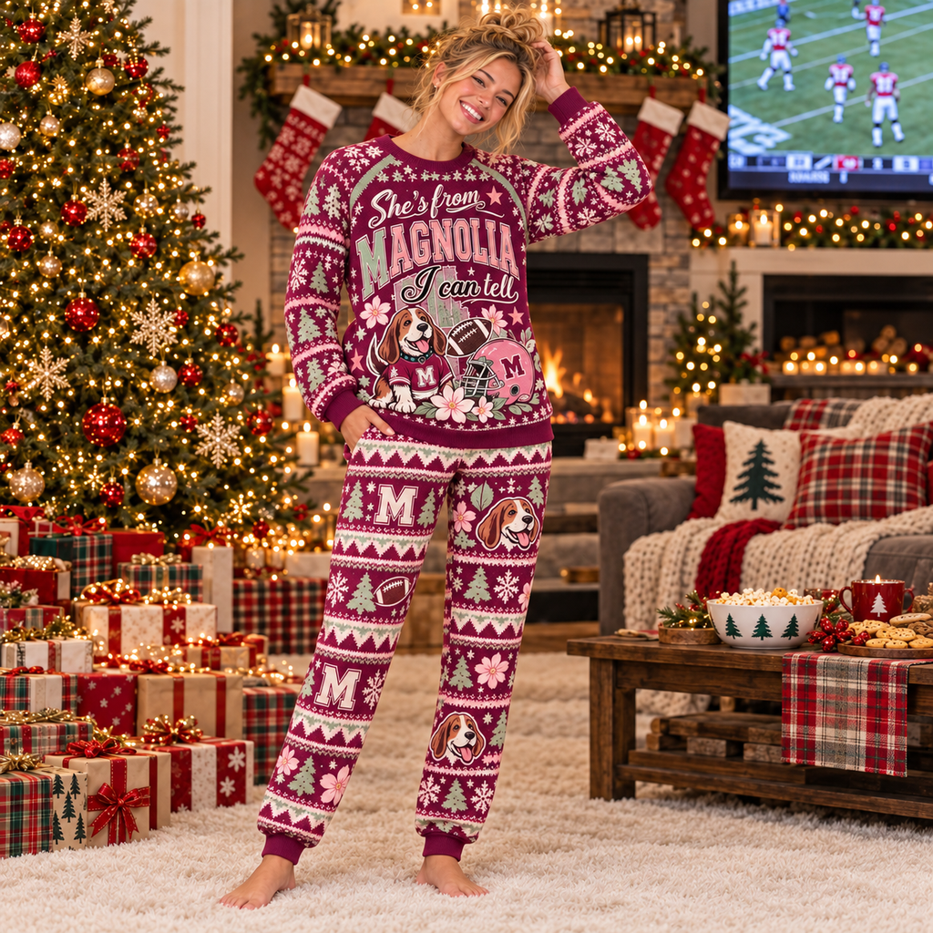 Personalized Location Holiday Pajamas, Custom Mascot & Hometown Lounge Set