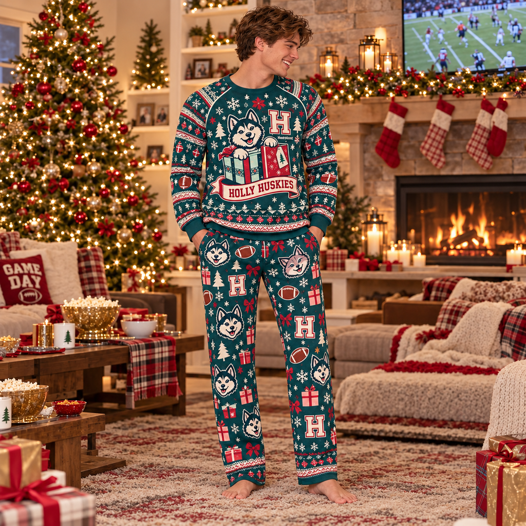 Custom Mascot Christmas Pajamas, Personalized School Name Lounge Set
