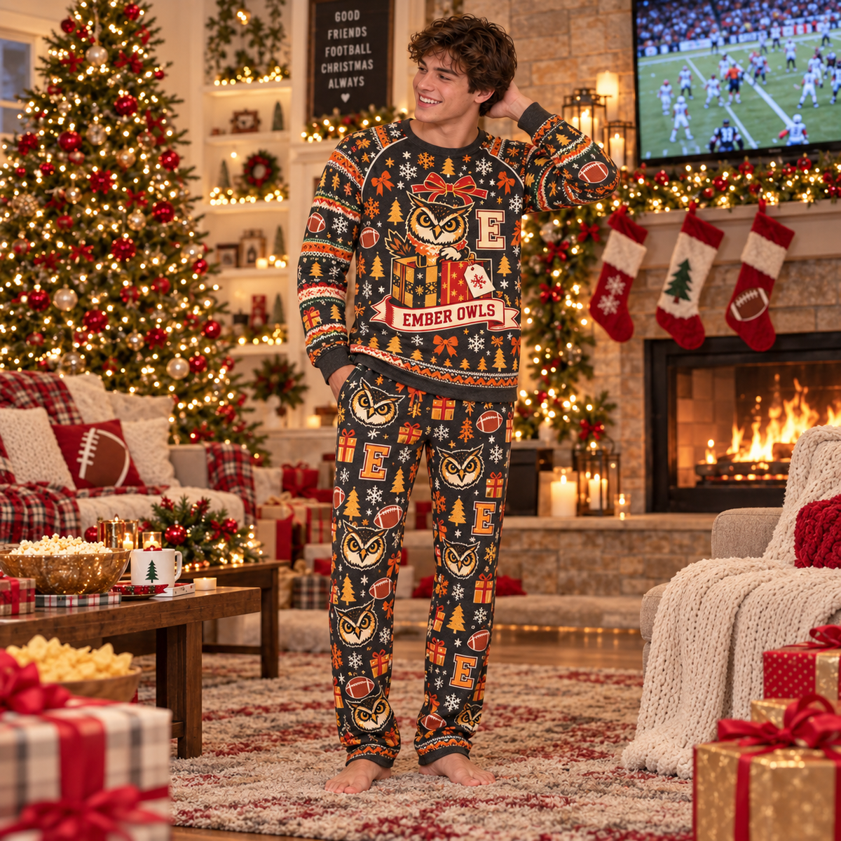 Custom Mascot Christmas Pajamas, Personalized School Name Lounge Set