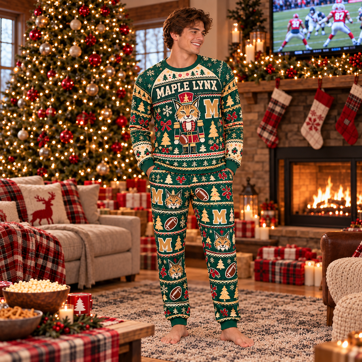 Custom Matching Holiday Sleepwear, Festive Team Spirit Pajama Set