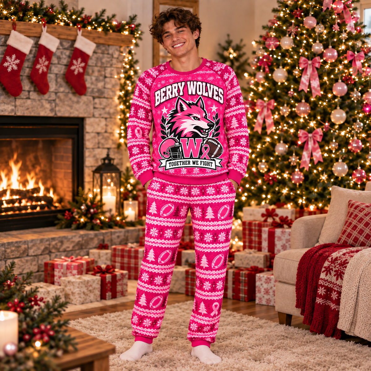 Personalized Pink Mascot Holiday Pajamas – view 4