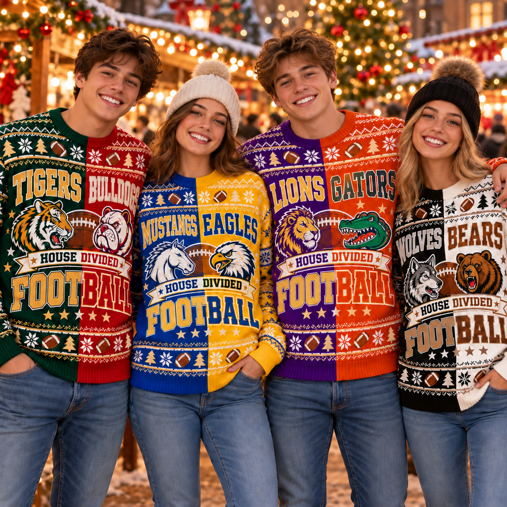 Personalized Football Cheer Bow Holiday Sweater, Custom Family Game Day Gift - product image 1