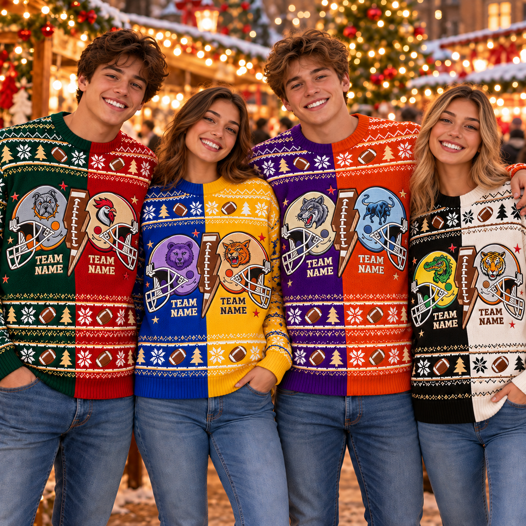 Custom Split Color Football Sweatshirt, Personalized School Spirit Pullover