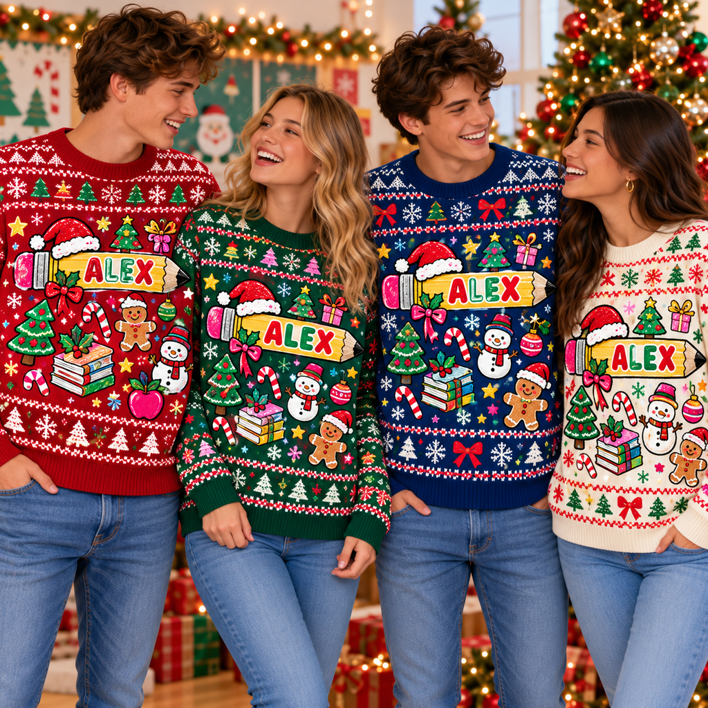 Personalized Teacher Christmas Sweatshirt, School Staff Holiday Apparel