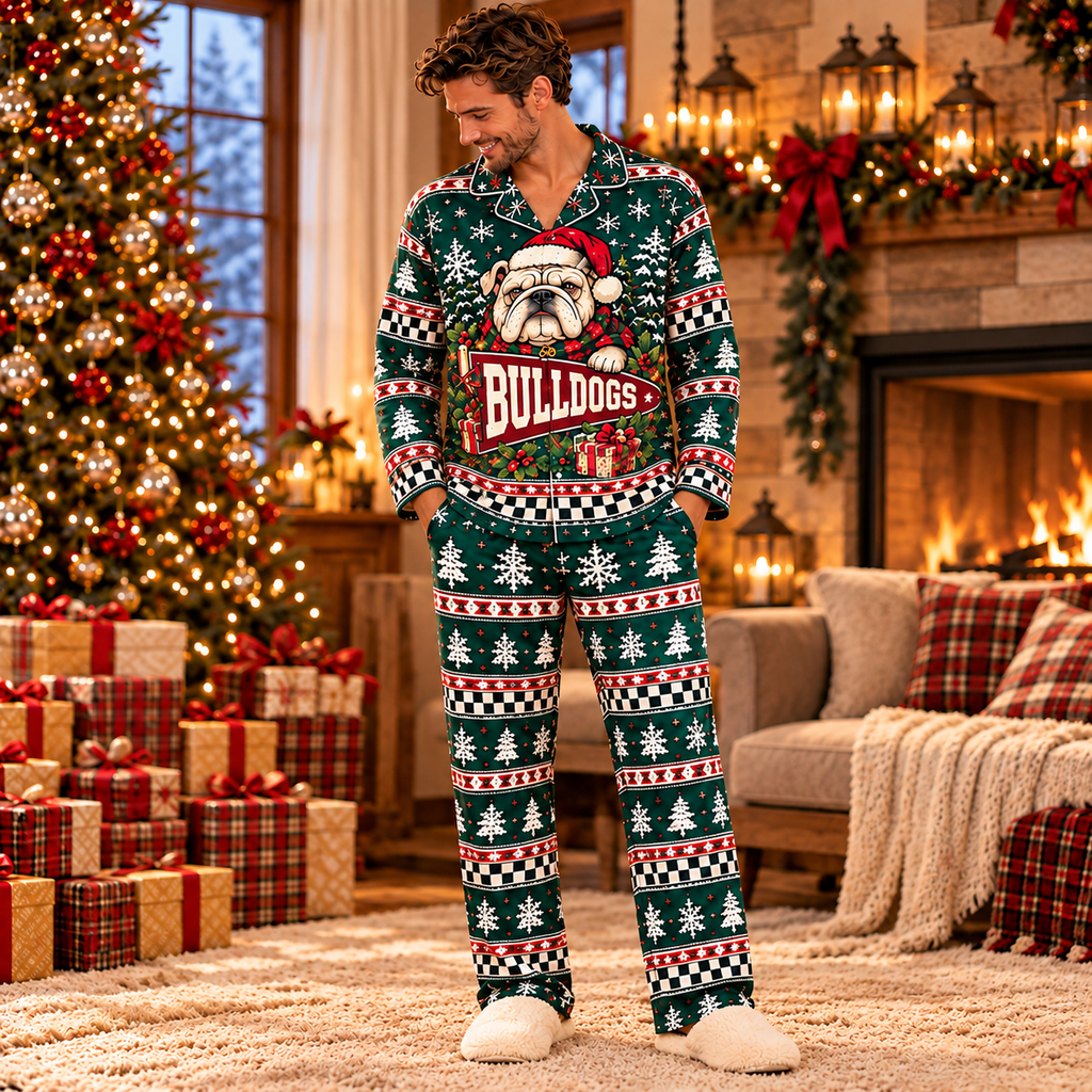 Custom School Mascot Christmas Pajamas, Matching Holiday Satin Sleepwear