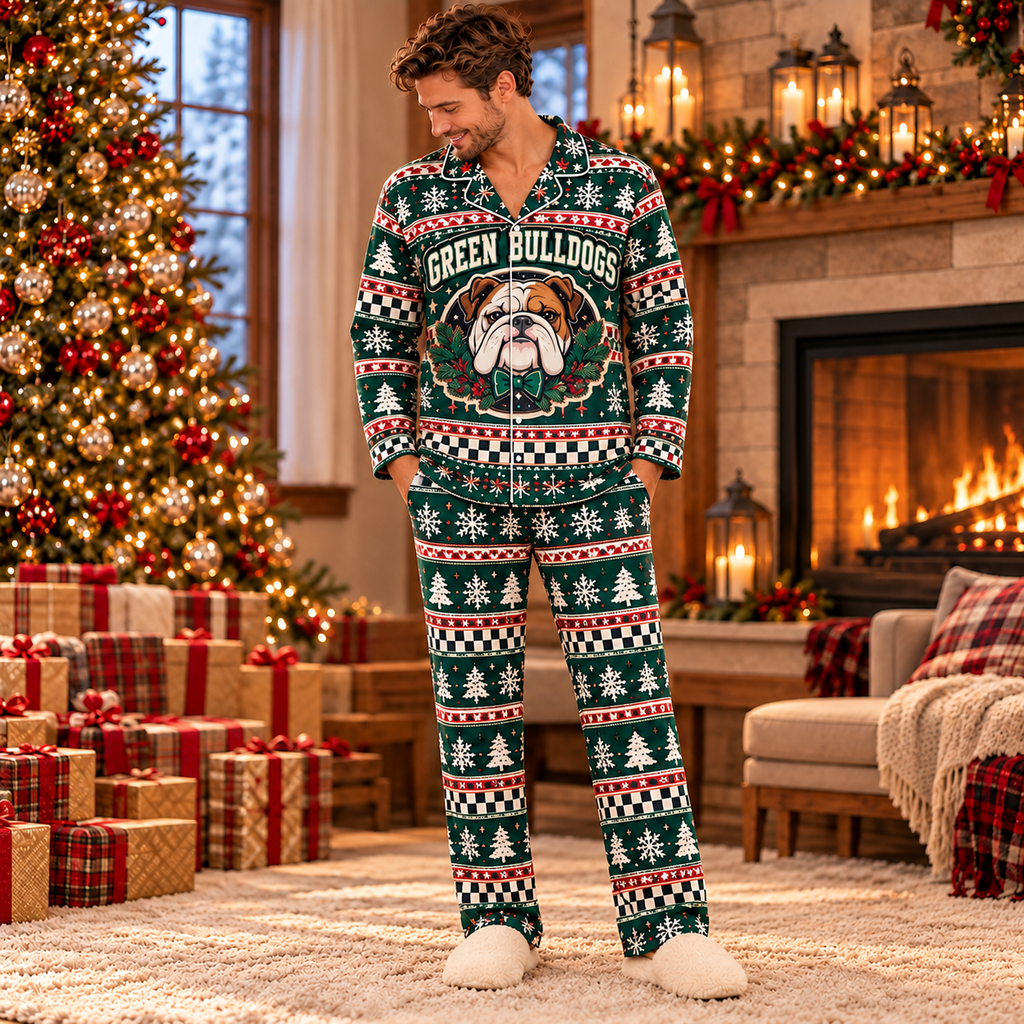 Custom Mascot Christmas Pajamas, Personalized School Fan Satin Sleepwear