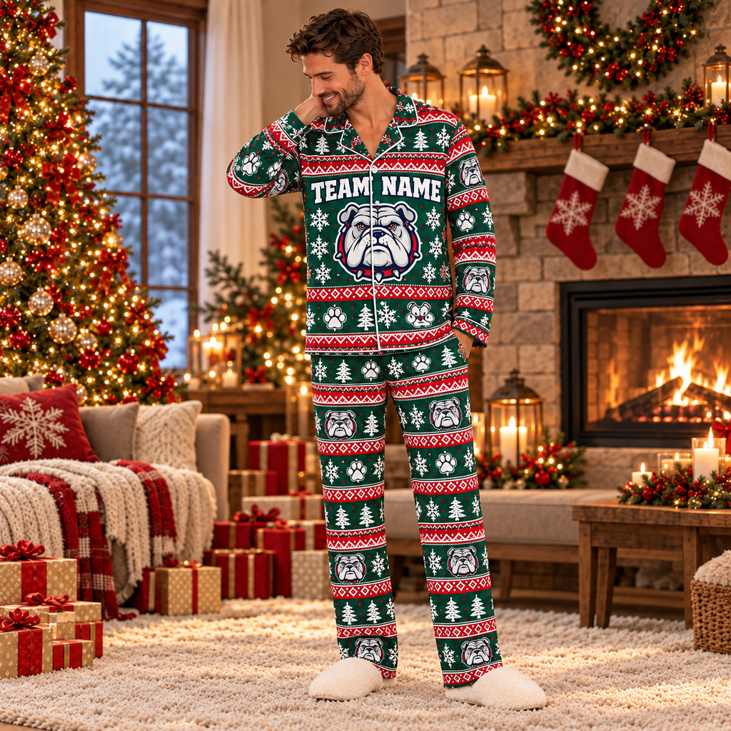 Custom Team Christmas Pajama Set, Personalized Team Name Mascot Holiday Sleepwear, Matching School Spirit PJs