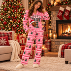 Custom Football Christmas Pajamas, School Team Satin Sleepwear