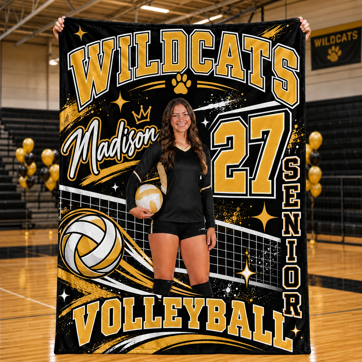 Personalized Volleyball Stadium Throw, Custom Game Day Fleece Blanket