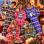 Matching School Mascot Christmas Pajamas, Custom Holiday Jumpsuit Loungewear