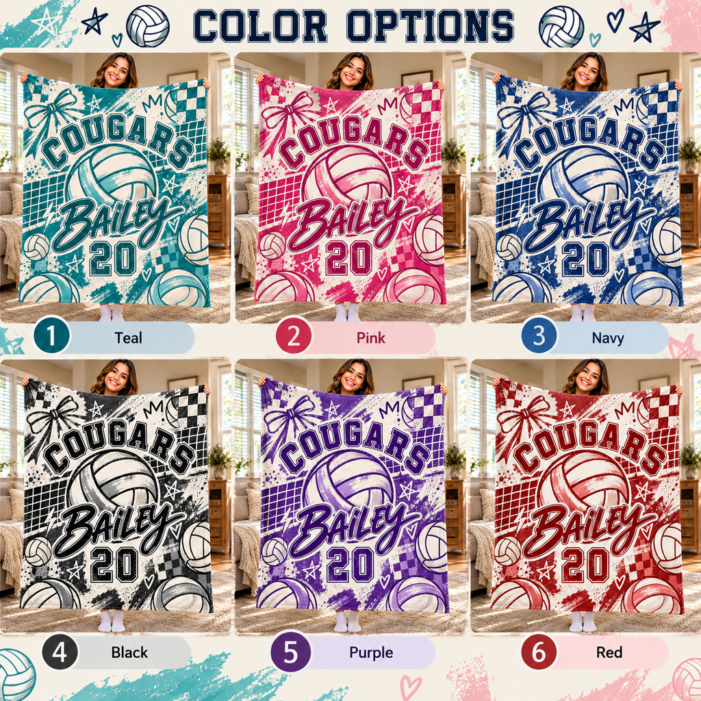 Personalized Volleyball Name and Number Blanket, Custom Team Mascot Throw