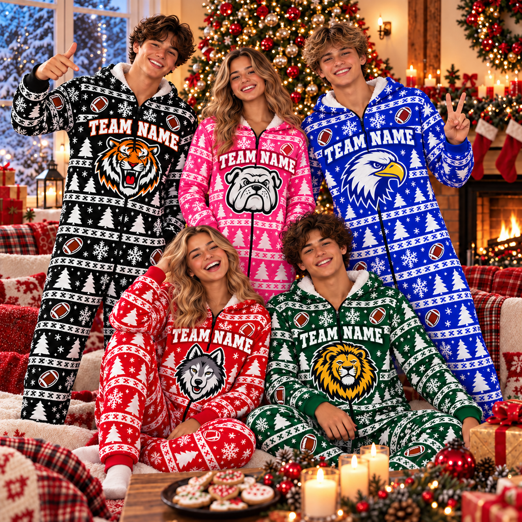 Custom Team Mascot Christmas Pajamas, Cozy Matching Holiday Squad Gift