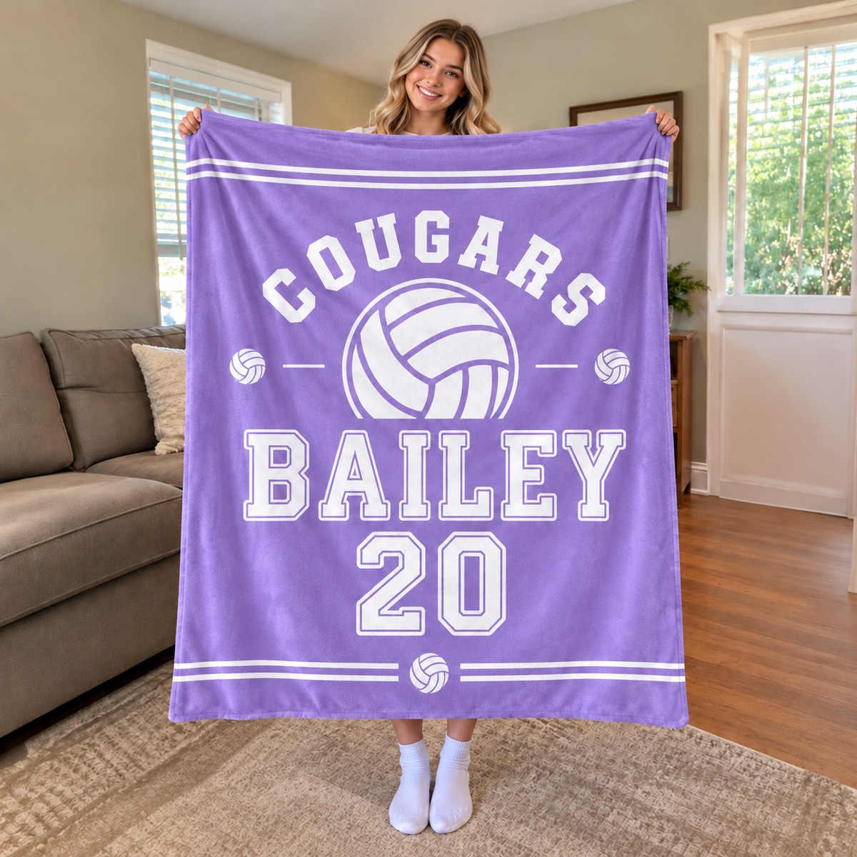 Personalized Volleyball Fleece Blanket, Custom Team Spirit Fan Gift