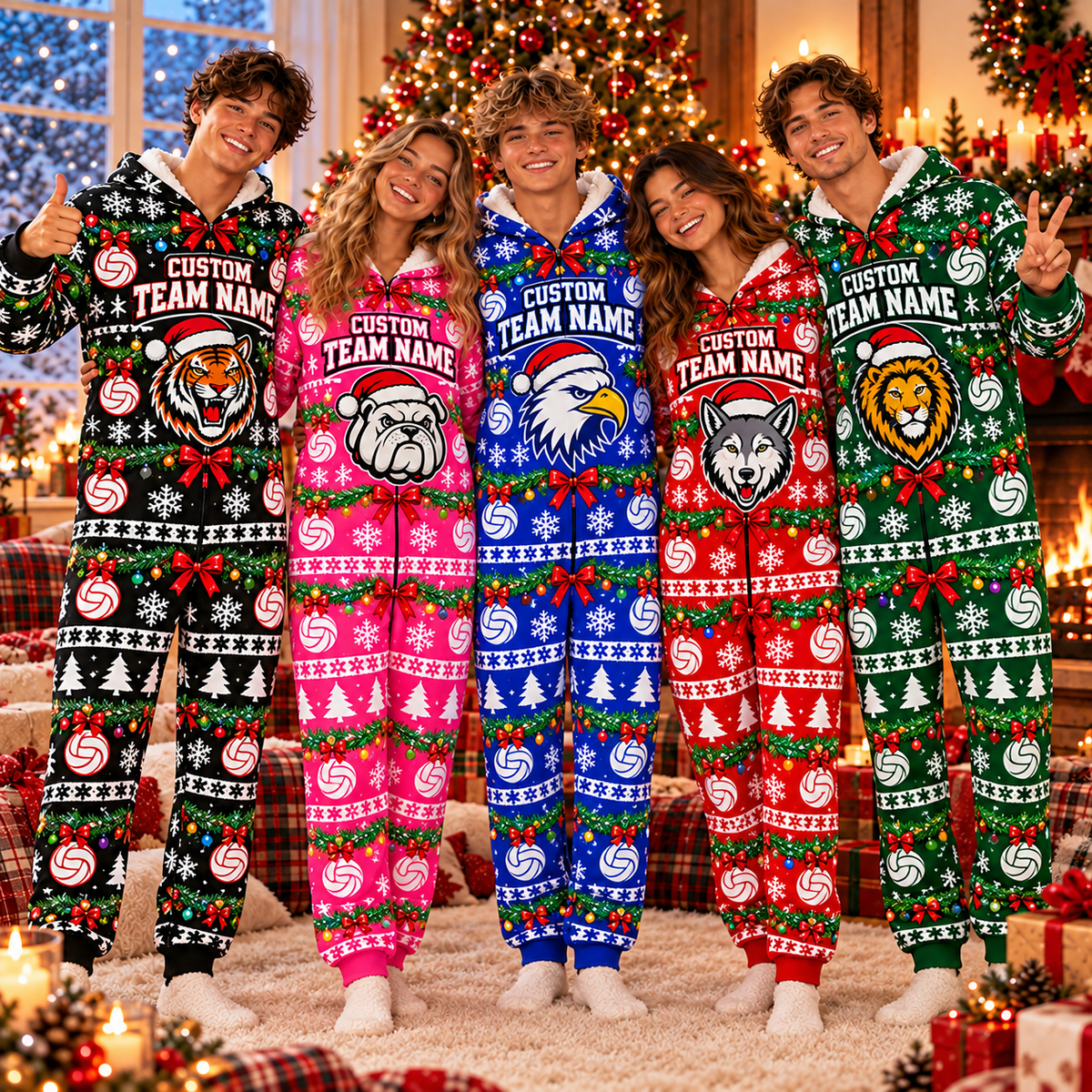 Matching Football Christmas Pajamas, Custom Team Spirit Jumpsuit