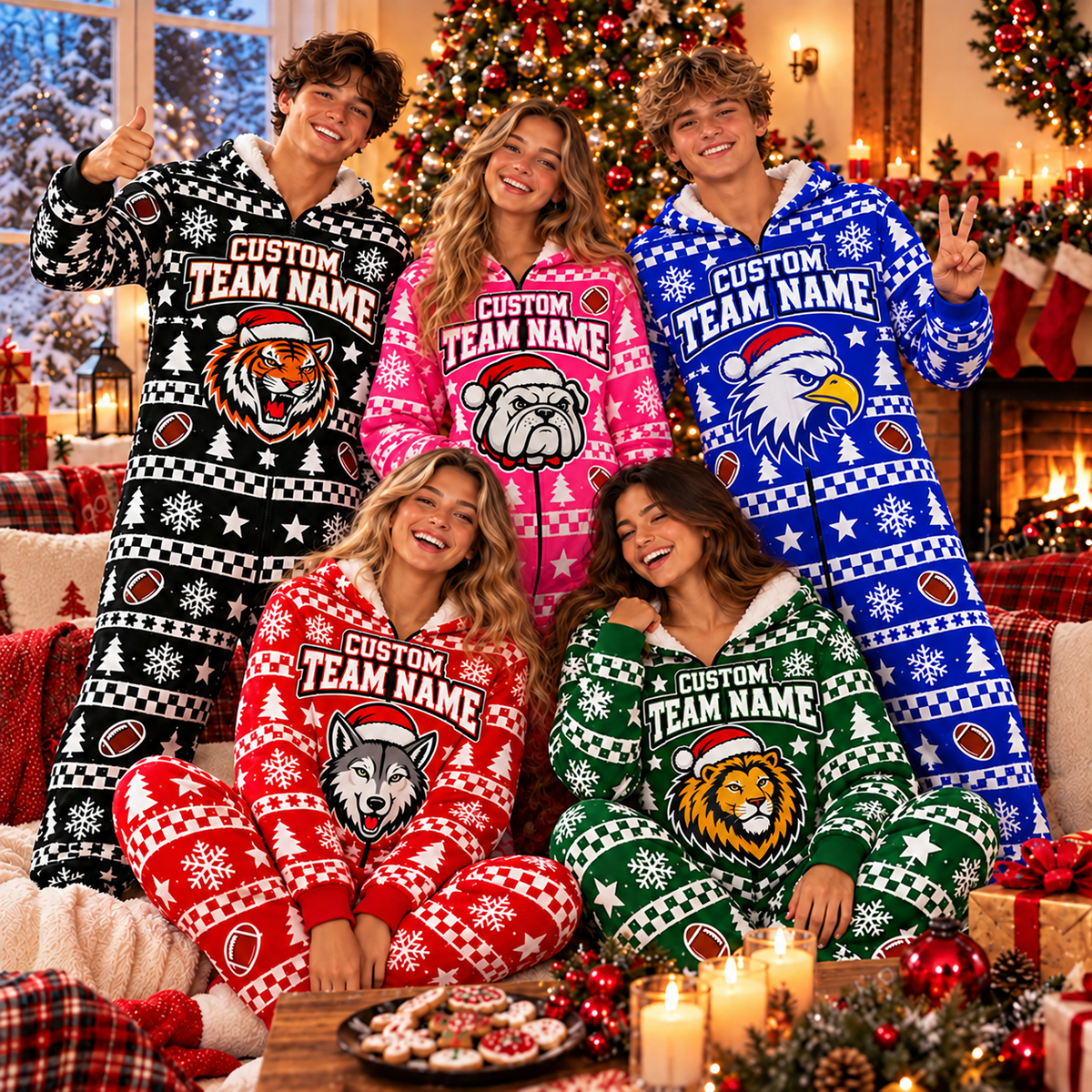 Matching Football Christmas Pajamas, Custom Team Spirit Jumpsuit