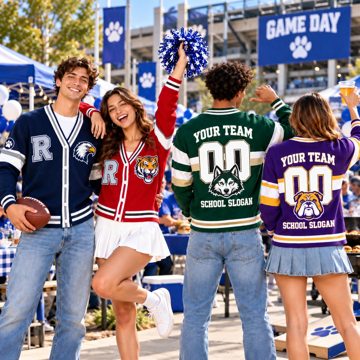 Personalized Mascot Varsity Cardigan, Proud School Spirit Fan Gift