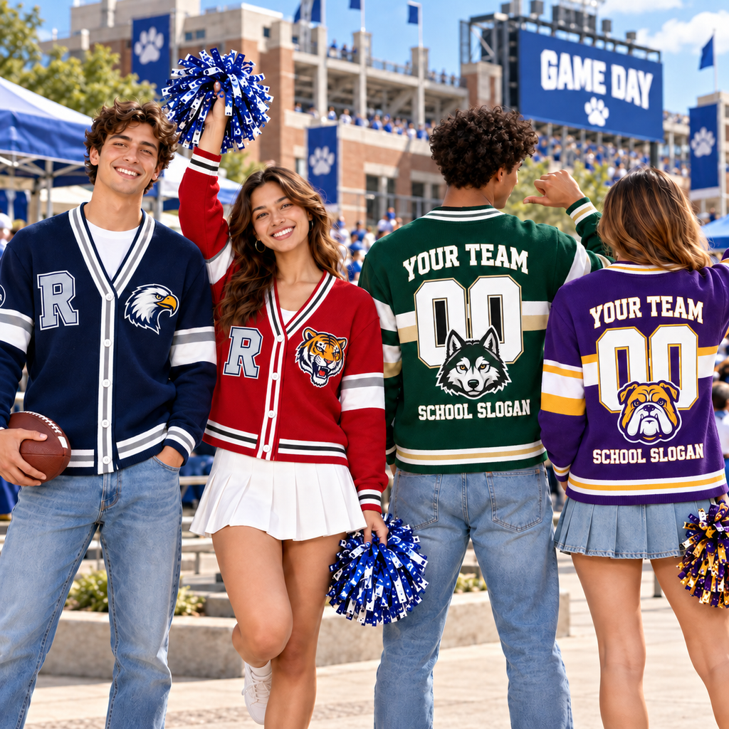 Personalized Mascot Varsity Cardigan, Proud School Spirit Fan Gift