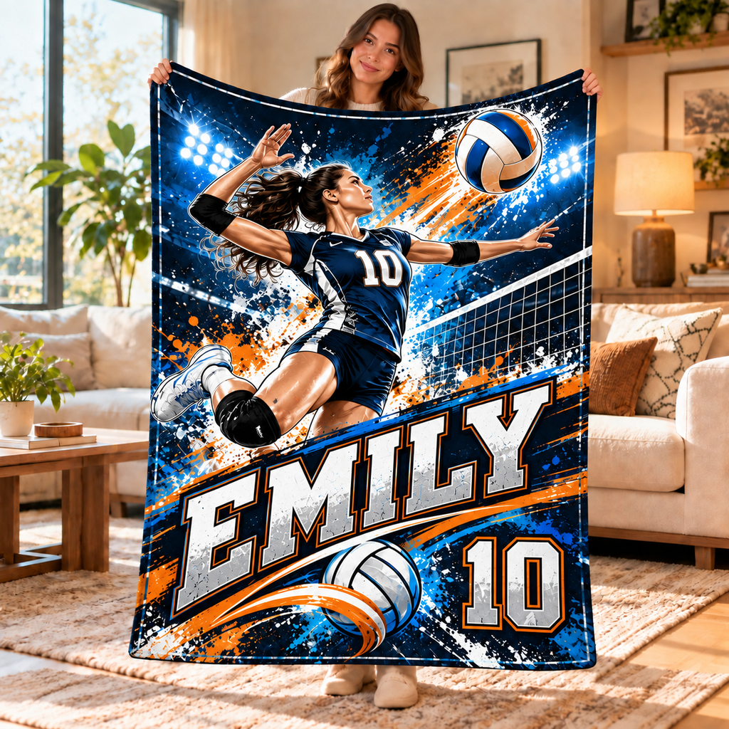 Personalized Volleyball Action Fleece Throw, Game Day Stadium Blanket