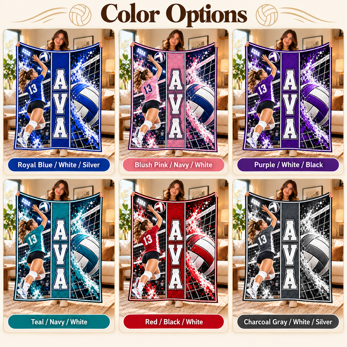 Personalized Volleyball Player Blanket, Custom Athlete Senior Night Gift