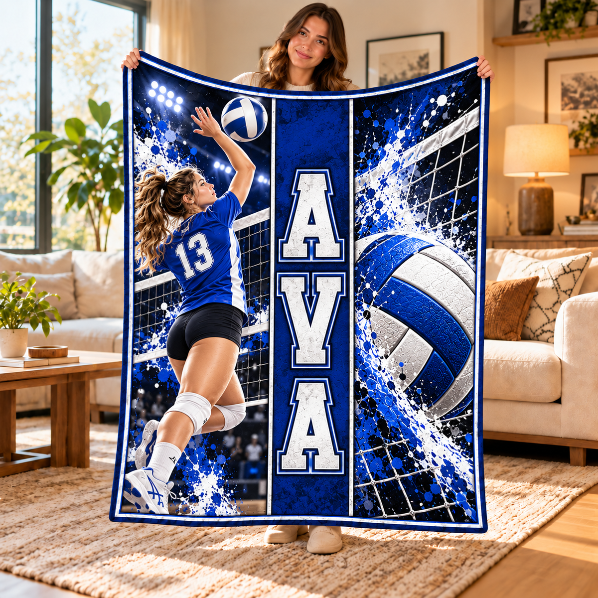 Personalized Volleyball Player Blanket, Custom Athlete Senior Night Gift