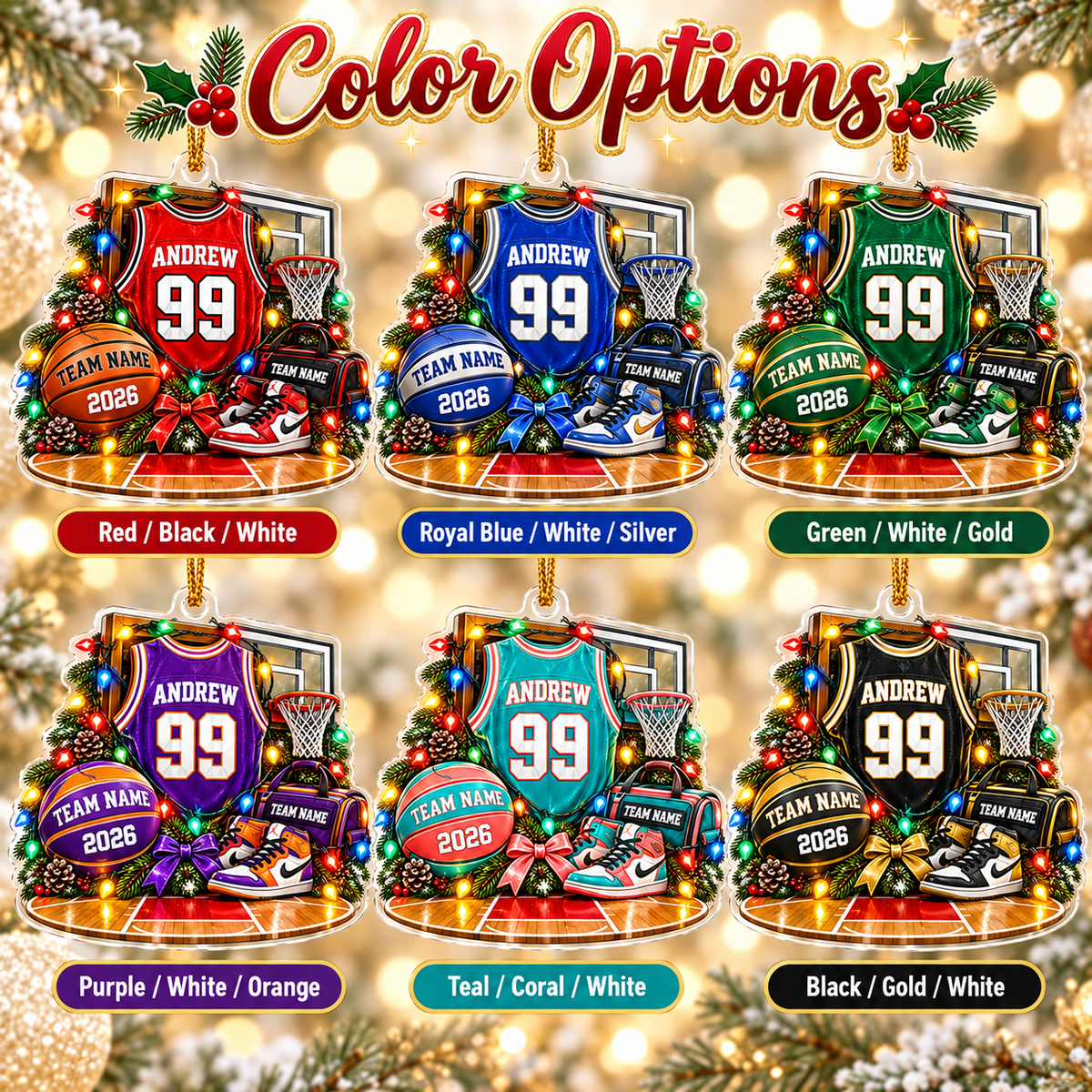 Personalized Basketball Jersey Christmas Ornament – view 5