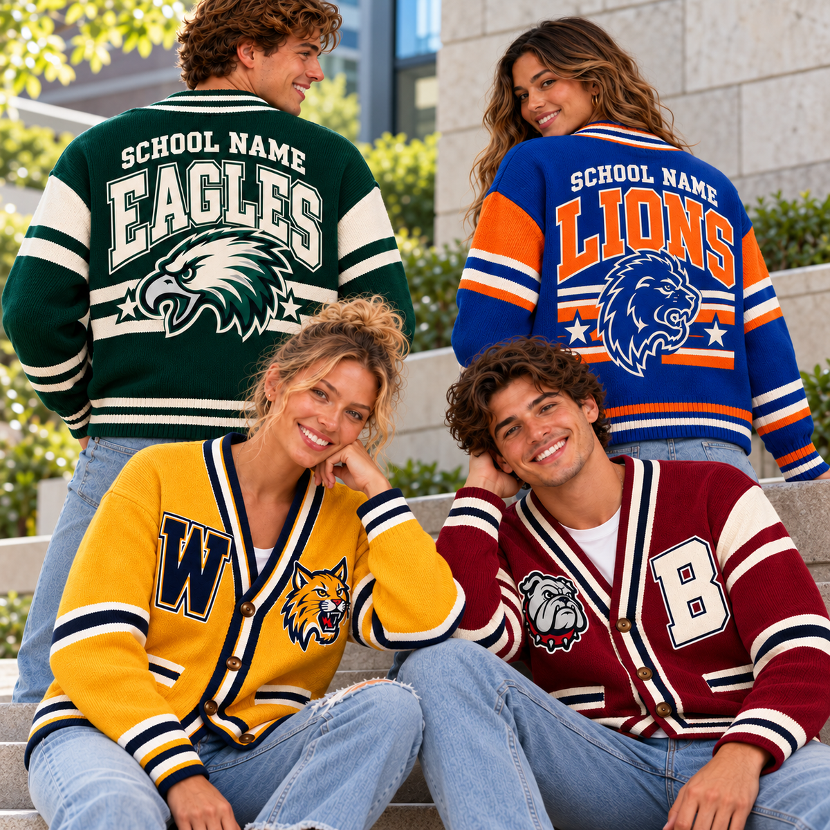 Personalized Mascot Letterman Cardigan, Proud Campus Spirit Gift