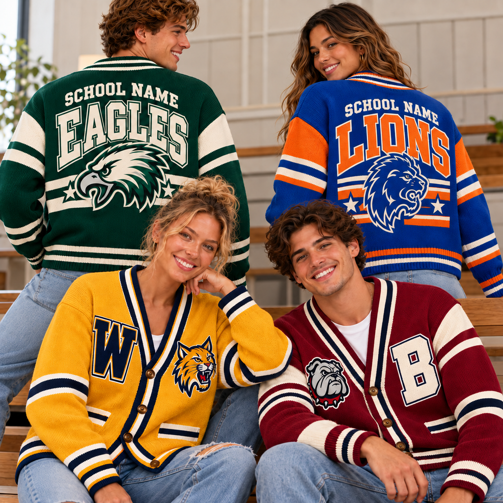 Personalized Mascot Letterman Cardigan, Proud Campus Spirit Gift