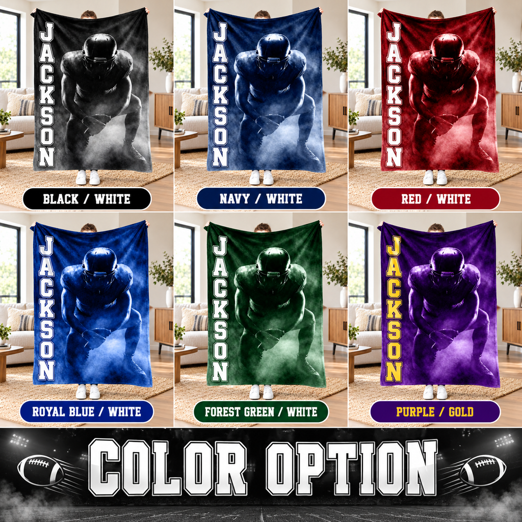 Personalized Football Player Name Blanket, Custom Game Day Fleece Throw