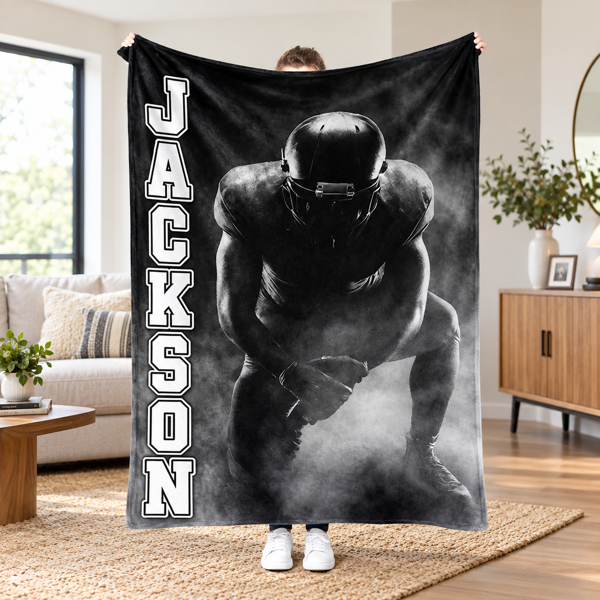 Personalized Football Name Fleece Blanket, Senior Night Player Gift