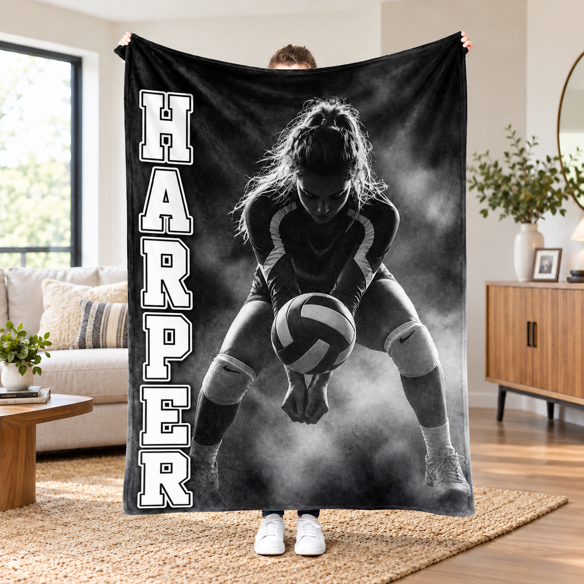 Personalized Volleyball Stadium Blanket, Custom Game Day Fleece Throw