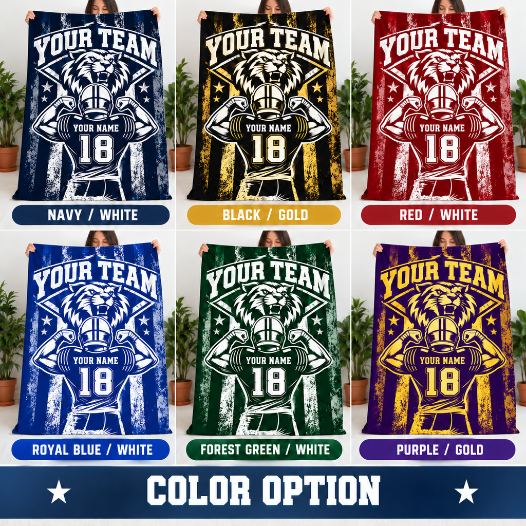 Personalized Football Player Mascot Fleece Blanket, Proud Fan Gift