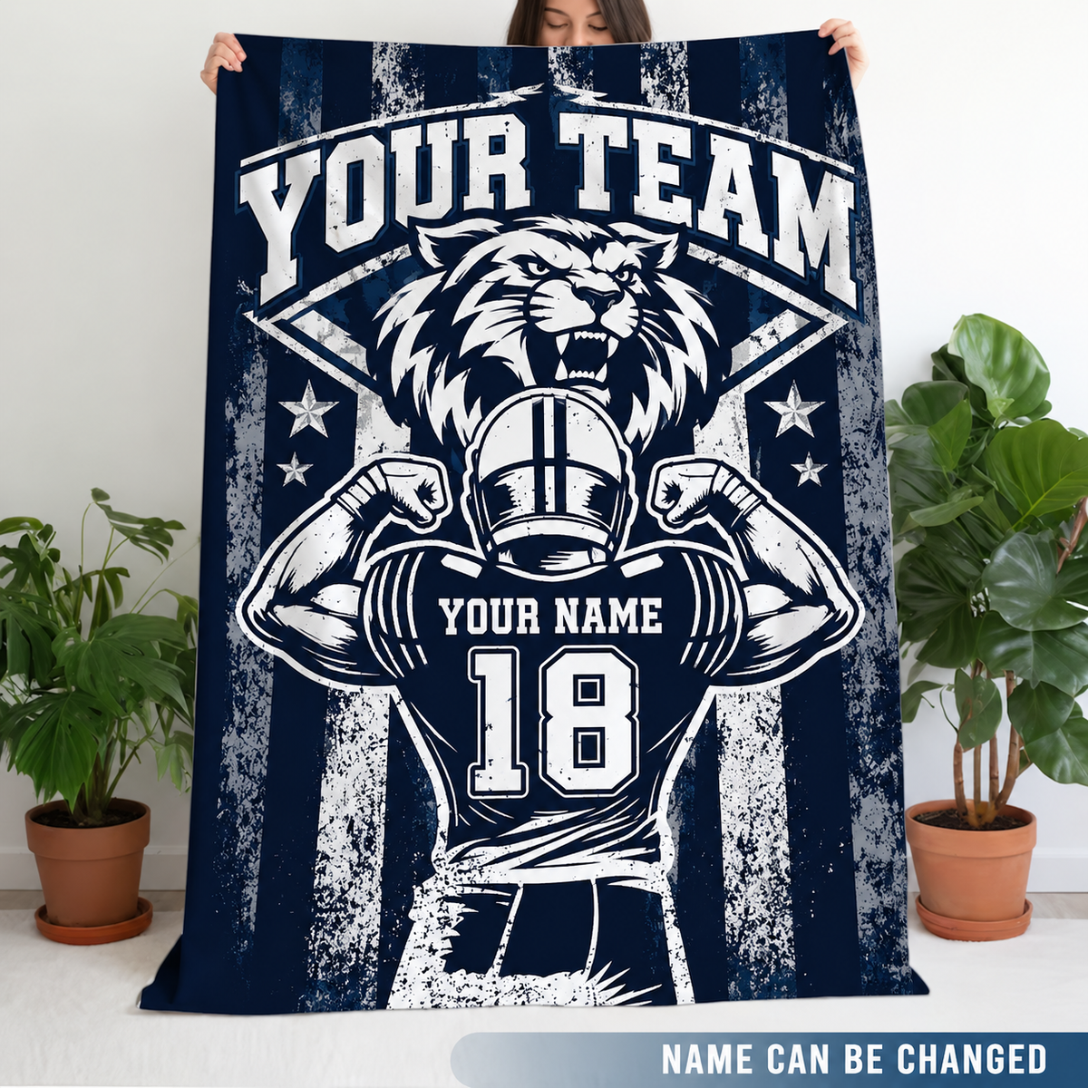Personalized Football Player Mascot Fleece Blanket, Proud Fan Gift