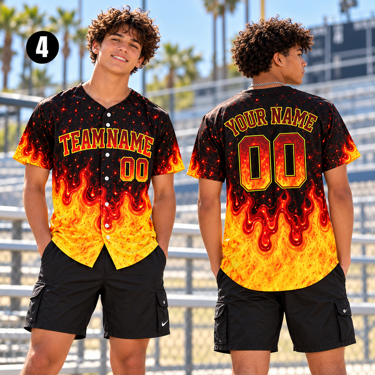 Personalized Fire Flame Baseball Jersey, Custom Player & Fan Gift