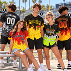 Personalized Fire Flame Baseball Jersey, Custom Player & Fan Gift
