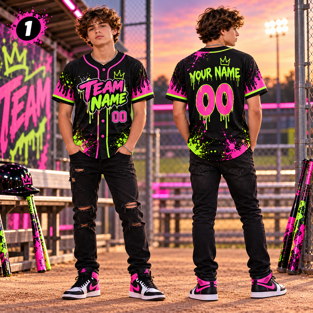 Personalized Neon Baseball Jersey, Game Day Athletic Team Uniform