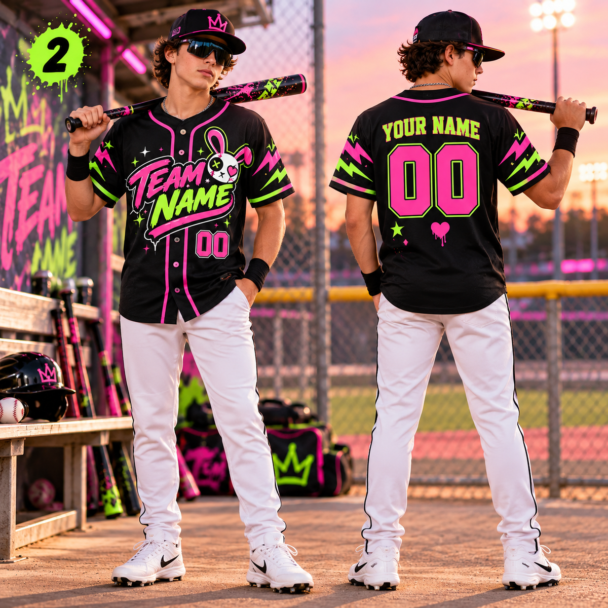 Personalized Neon Baseball Jersey, Game Day Athletic Team Uniform