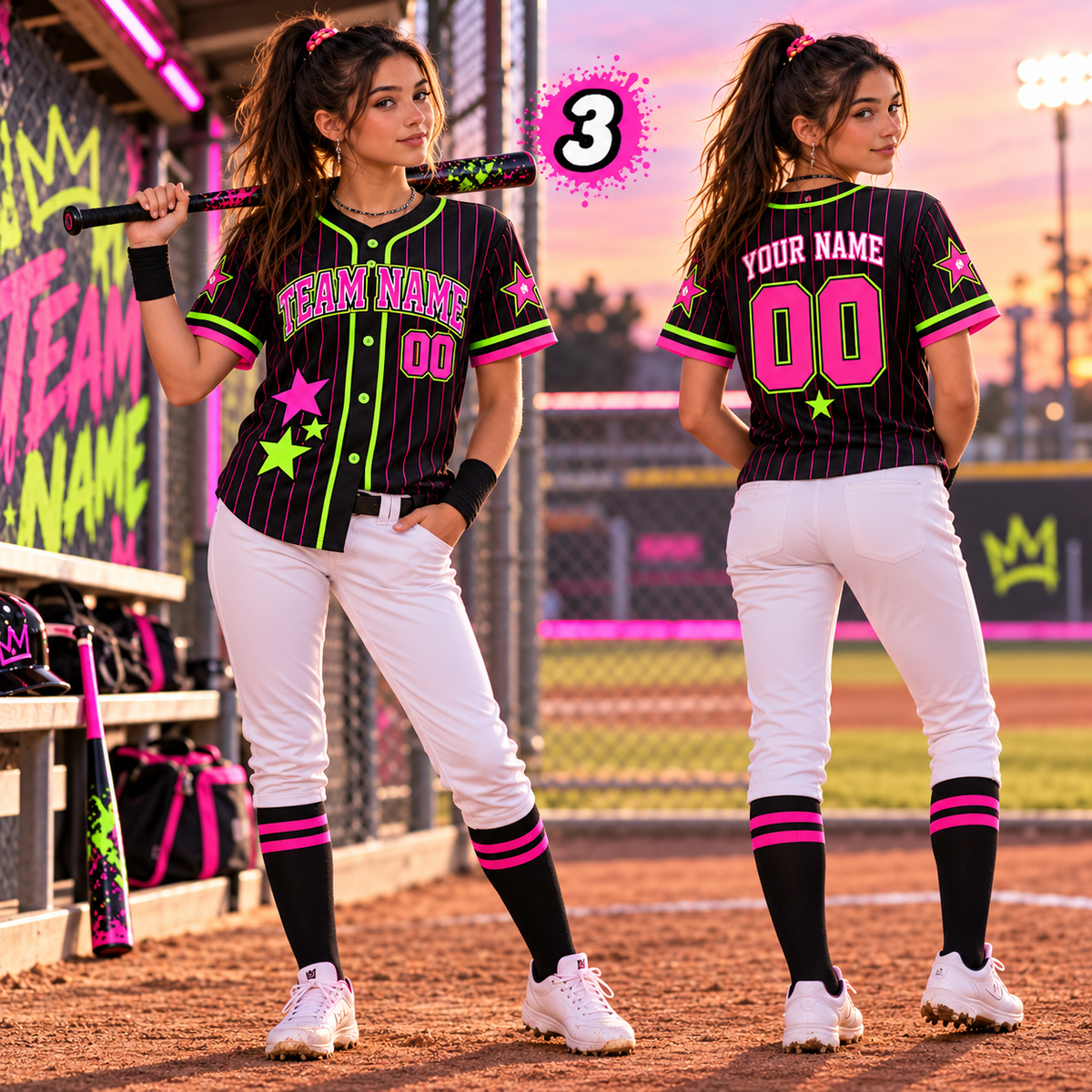 Personalized Neon Baseball Jersey, Game Day Athletic Team Uniform