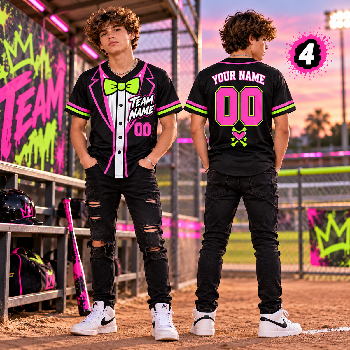 Personalized Neon Baseball Jersey, Game Day Athletic Team Uniform