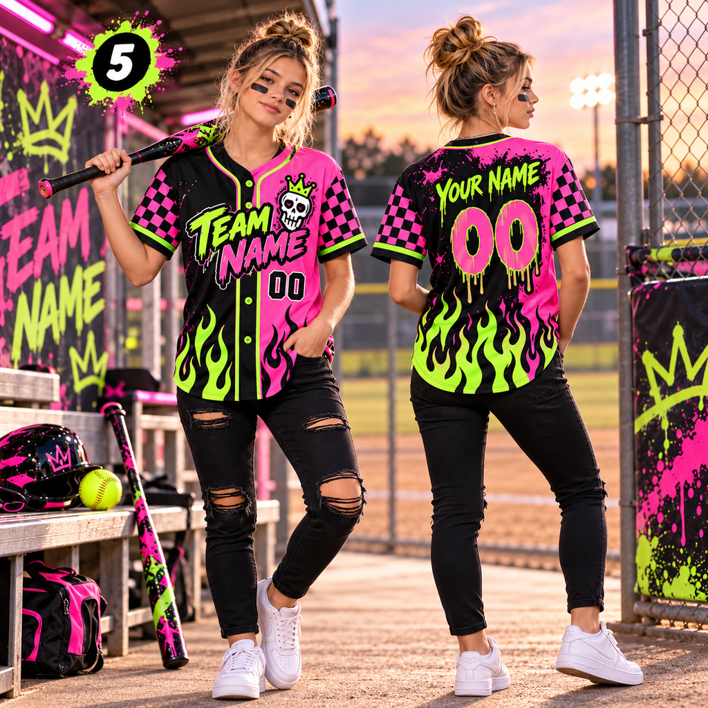 Personalized Neon Baseball Jersey, Game Day Athletic Team Uniform