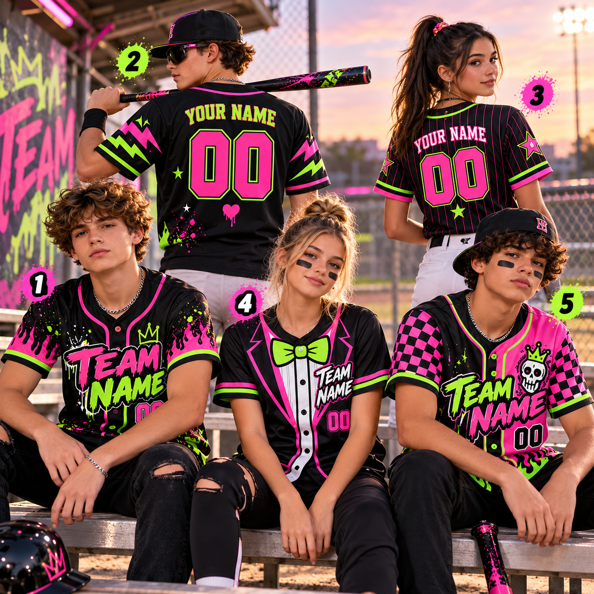 Personalized Neon Baseball Jersey, Game Day Athletic Team Uniform
