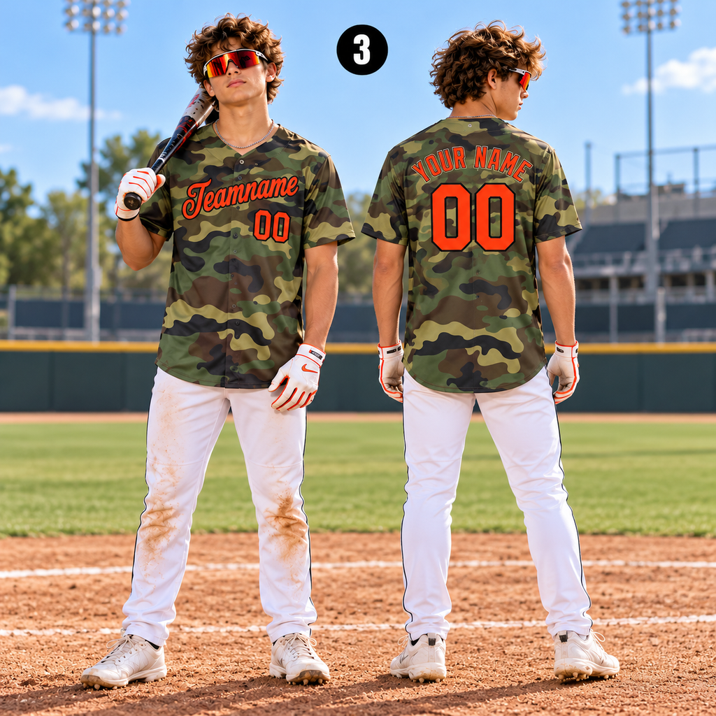 Personalized Camo Baseball Jersey, Custom Game Day Team Uniform