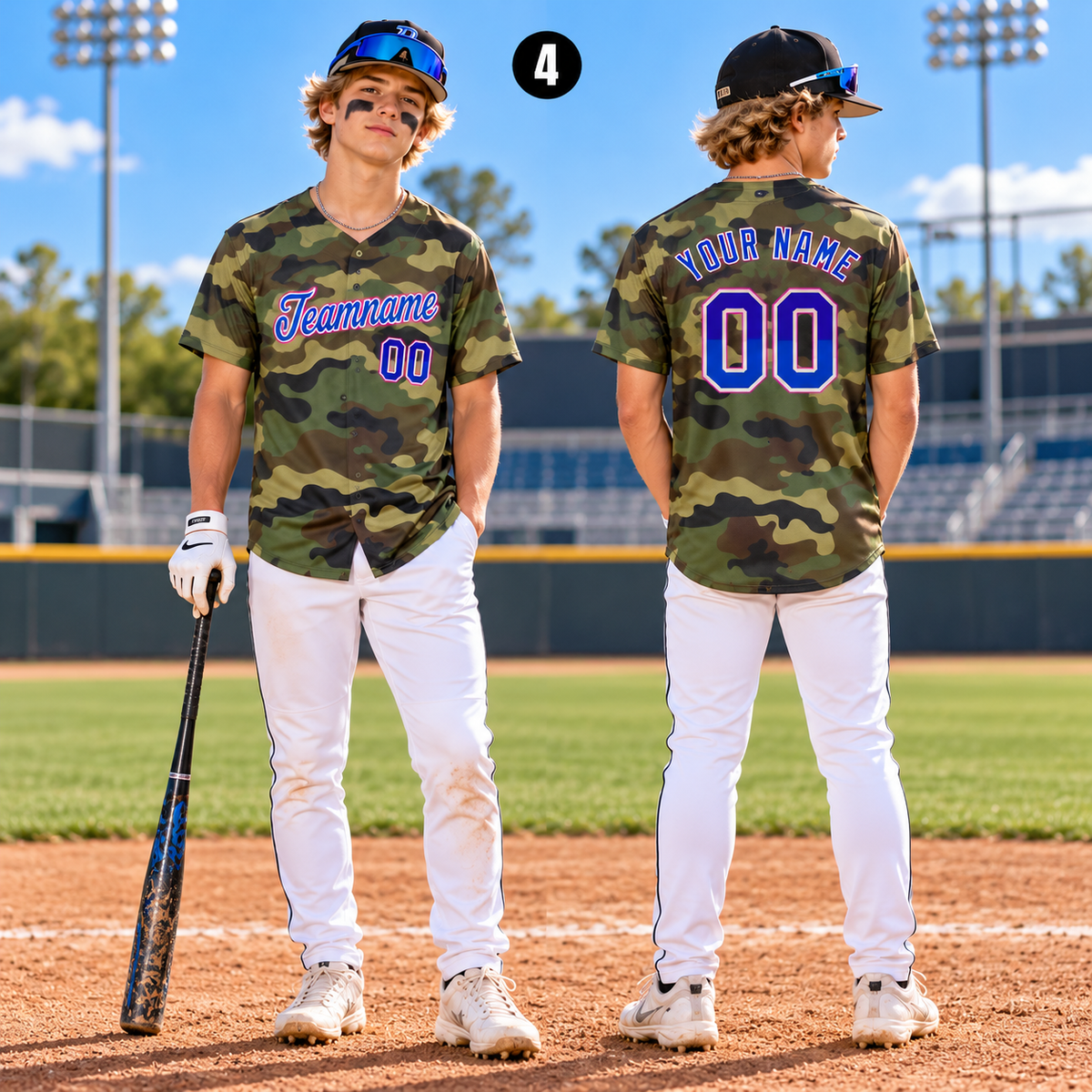 Personalized Camo Baseball Jersey, Custom Game Day Team Uniform