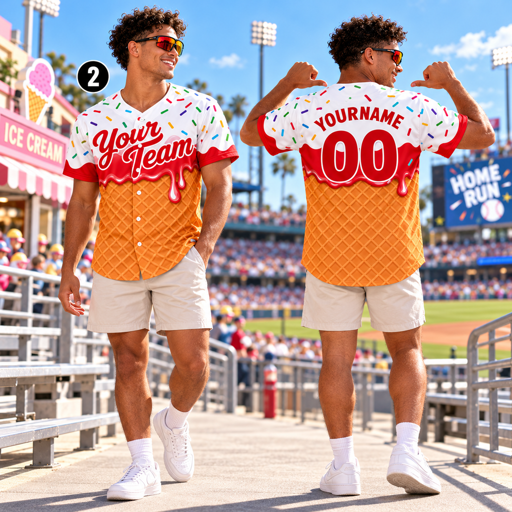 Personalized Ice Cream Drip Baseball Jersey, Game Day Team Spirit Uniform