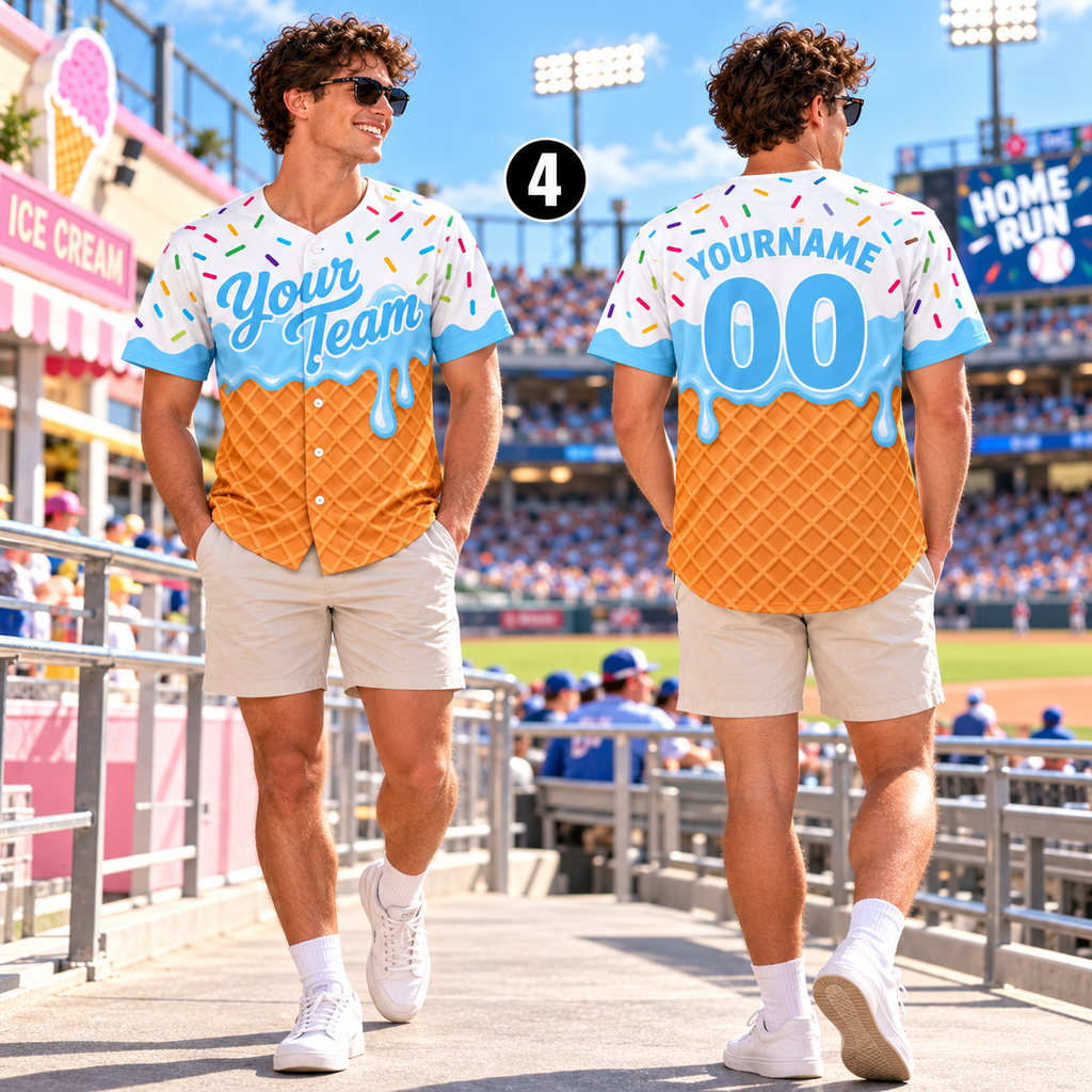 Personalized Ice Cream Drip Baseball Jersey, Game Day Team Spirit Uniform