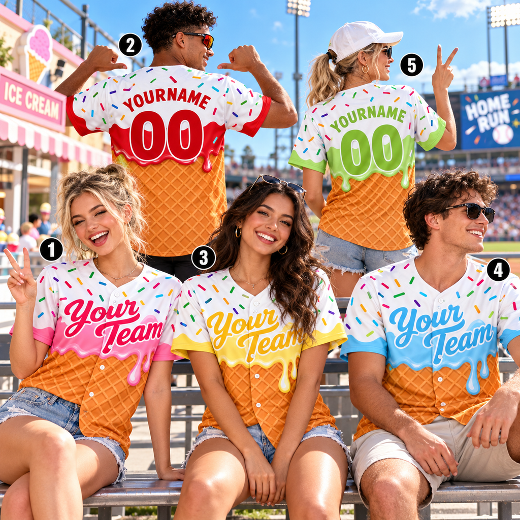 Personalized Ice Cream Drip Baseball Jersey, Game Day Team Spirit Uniform