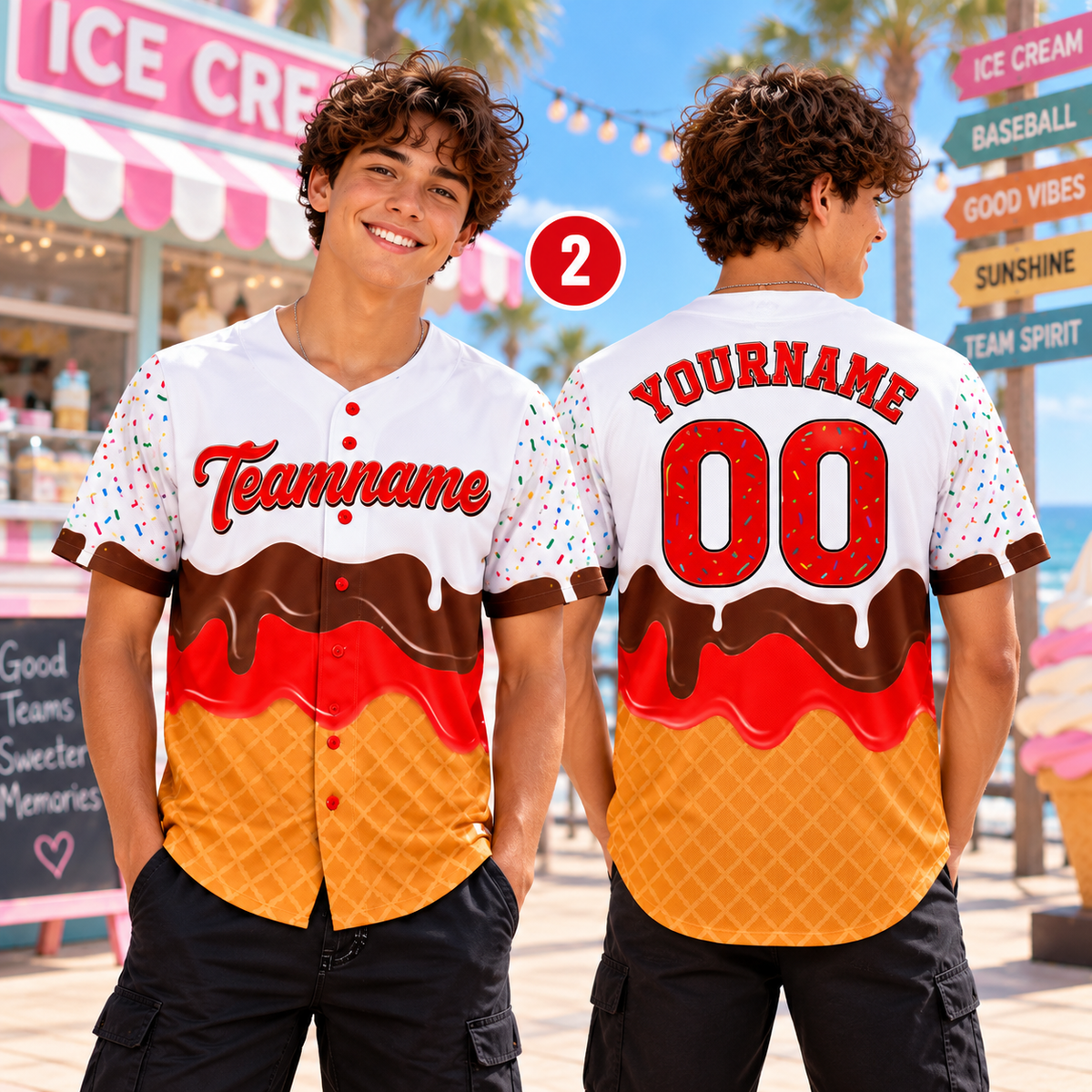 Personalized Ice Cream Drip Baseball Jersey, Game Day Sweet Uniform