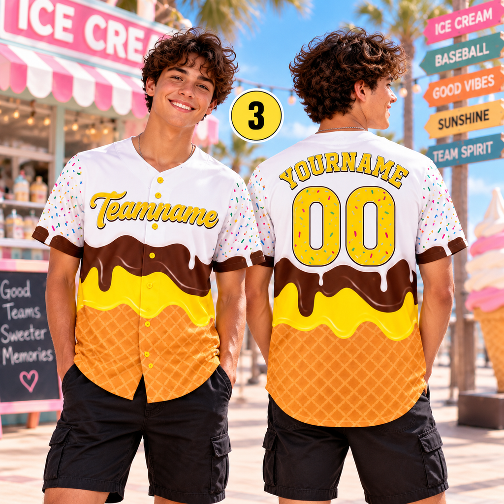 Personalized Ice Cream Drip Baseball Jersey, Game Day Sweet Uniform