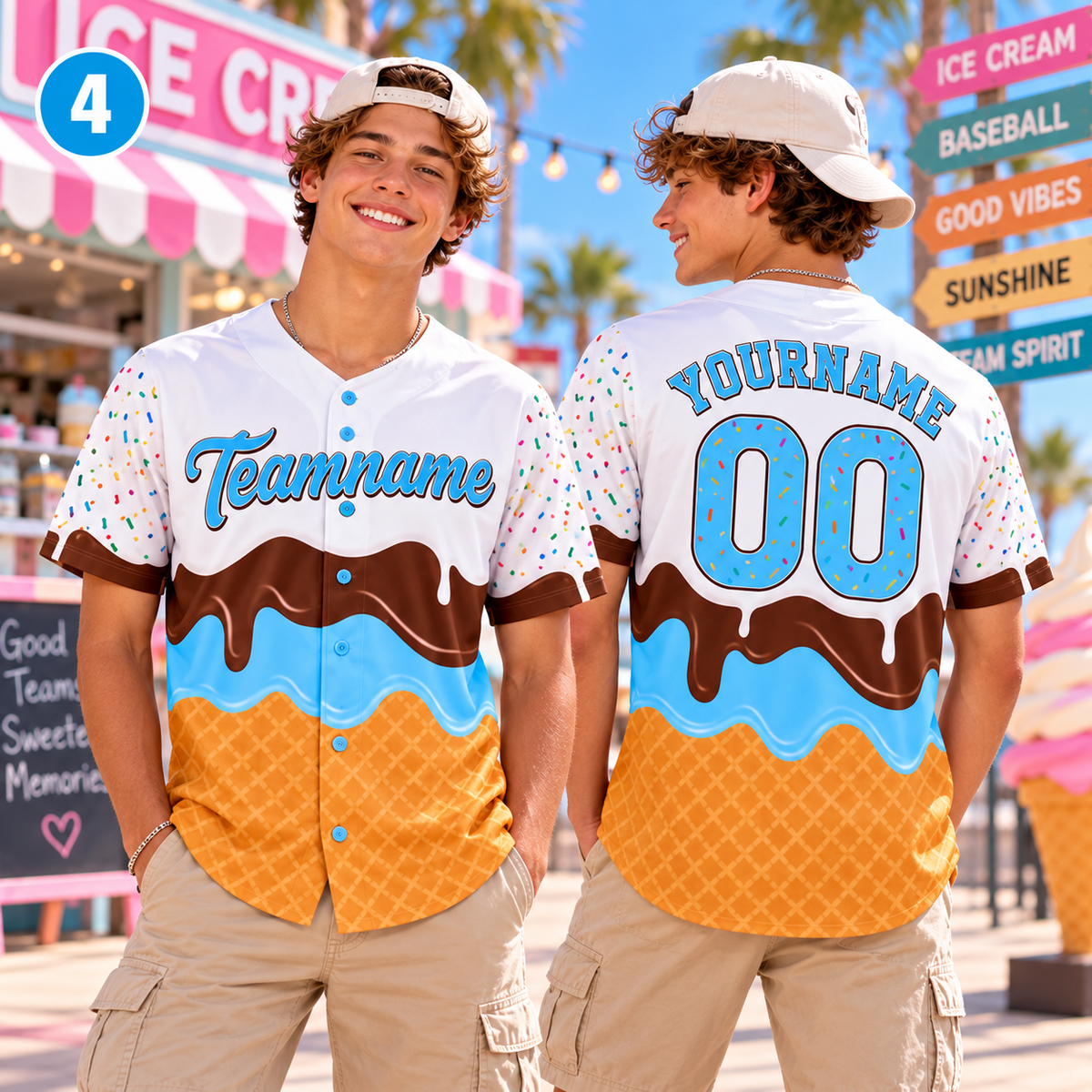 Personalized Ice Cream Drip Baseball Jersey, Game Day Sweet Uniform